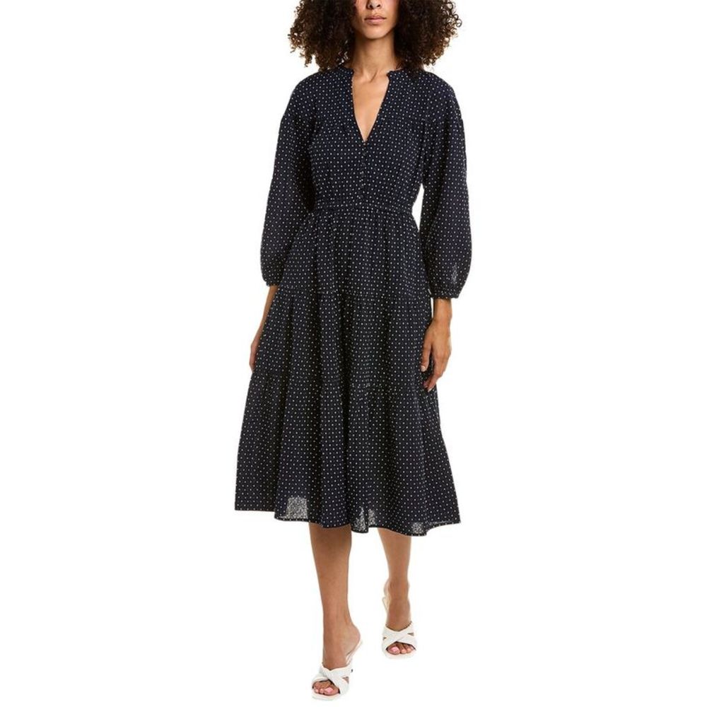 Madewell Dobby V-Neck Tiered Midi Dress